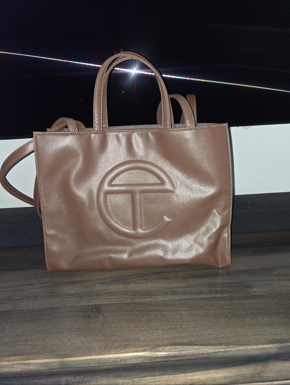 Brown Leather-Look Tote Bag with Embossed Logo